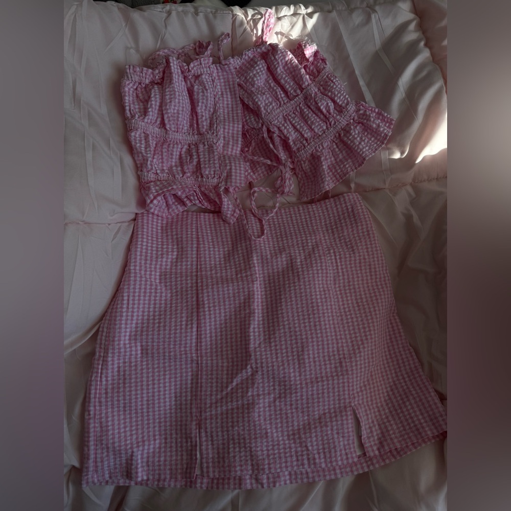 Pink Gingham Off-Shoulder Dress
